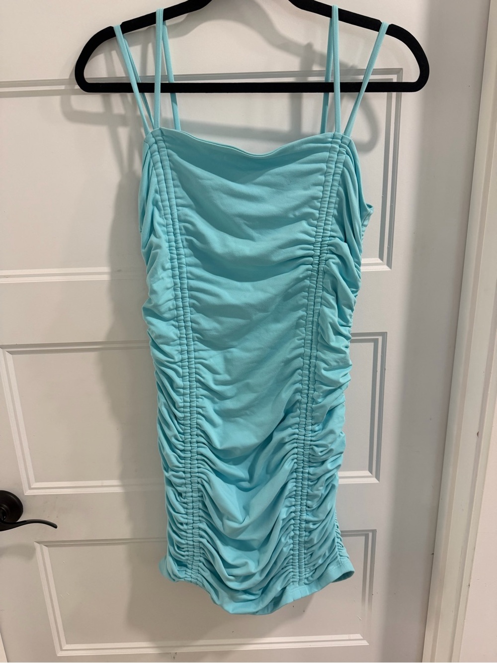 NWT Susana Monaco ADJUSTABLE Aqua Ruched Bodycon Dress sz L